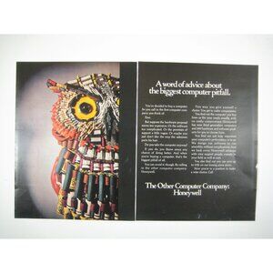 Vintage 1960s Honeywell Computer Print Ad 2 Page Circuit Board Owl Sculpture AD